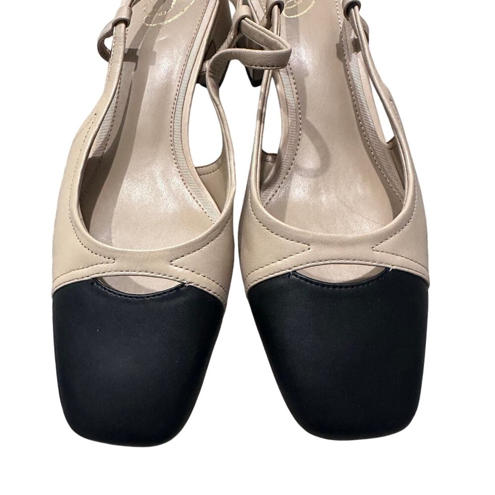 Sam Edelman Tarra Slingback Pump Colorblock Summer Sand Black Leather Career, 10 - Picture 6 of 10
